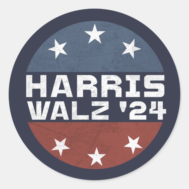 Adesivo Redondo Harris Walz 2024 Campaign USA Flag (Frente)