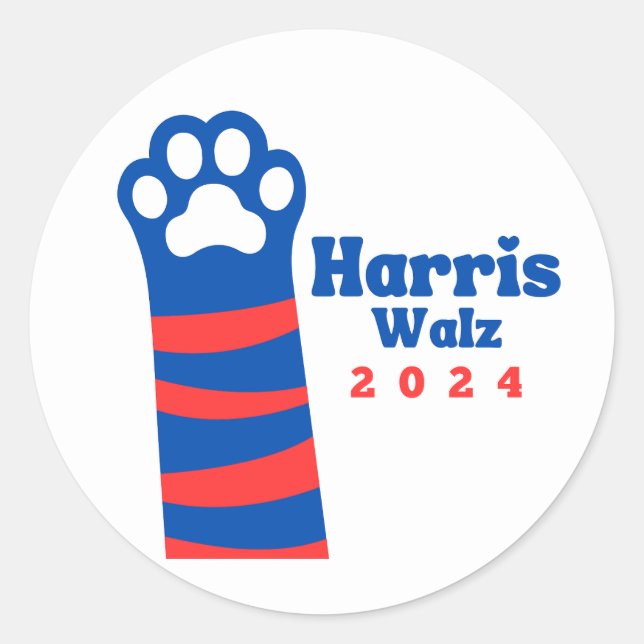 Adesivo Redondo Harris Walz 2024 Cat Ladies Democrat Election (Frente)