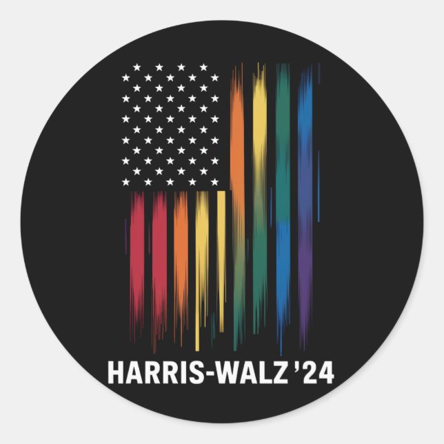Adesivo Redondo Harris Walz 2024 Eleição Kamala Tim Waltz LGBT (Frente)