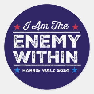 Adesivo Redondo Harris Walz 2024 Eu Sou O Inimigo Dentro De Blue