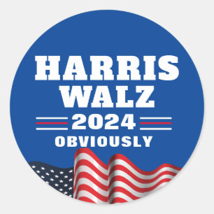 Adesivo Redondo Harris Walz 2024 Obviamente