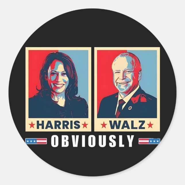 Adesivo Redondo Harris Walz 2024 Obviamente (Frente)