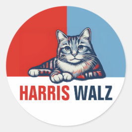 Adesivo Redondo Harris Walz 2024 Obviamente Blue Cat