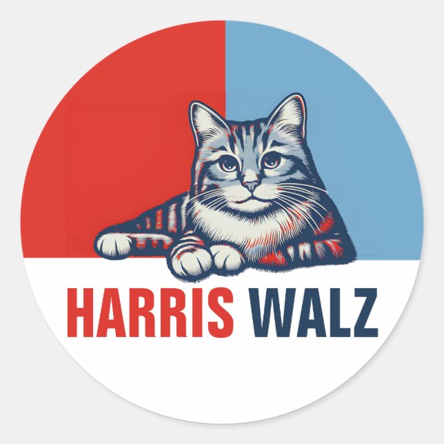 Adesivo Redondo Harris Walz 2024 Obviamente Blue Cat (Frente)