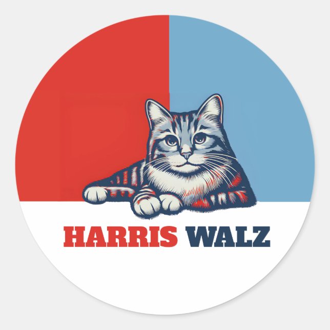 Adesivo Redondo Harris Walz 2024 obviamente Cat (Frente)