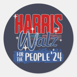 Adesivo Redondo Harris Walz 2024 Para o Povo Eleição Democrata