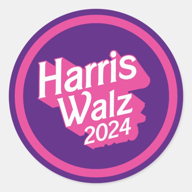 Adesivo Redondo Harris Walz 2024 rosa (Frente)
