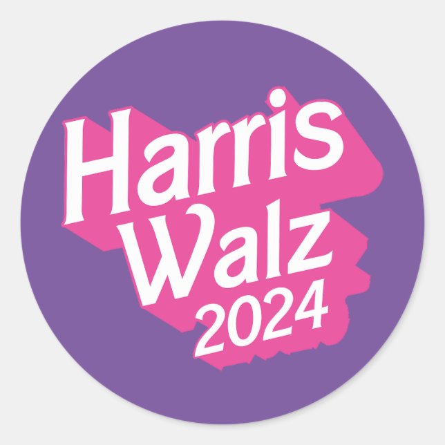 Adesivo Redondo Harris Walz 2024 rosa (Frente)