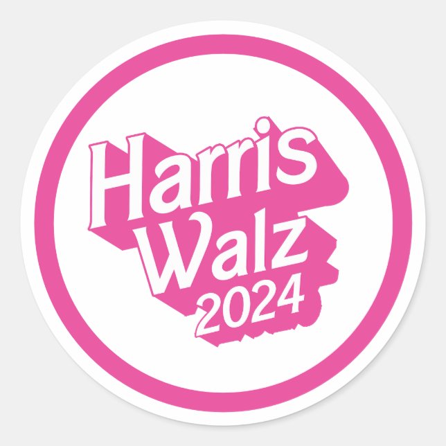 Adesivo Redondo Harris Walz 2024 rosa (Frente)