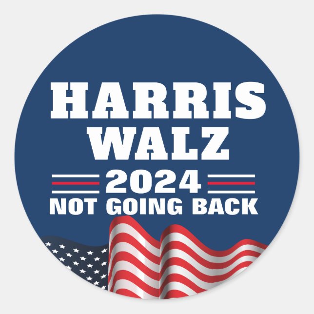 Adesivo Redondo Harris Walz 2024 | Vote Democrata (Frente)