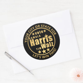 Adesivo Redondo Harris Walz Dourado Personalizado Eleição Política