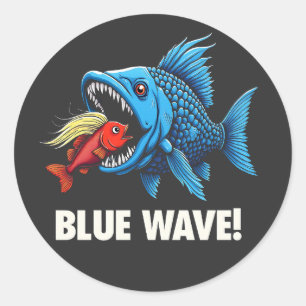 Adesivo Redondo Harris Walz Eleito Blue Waves Democrat Fish