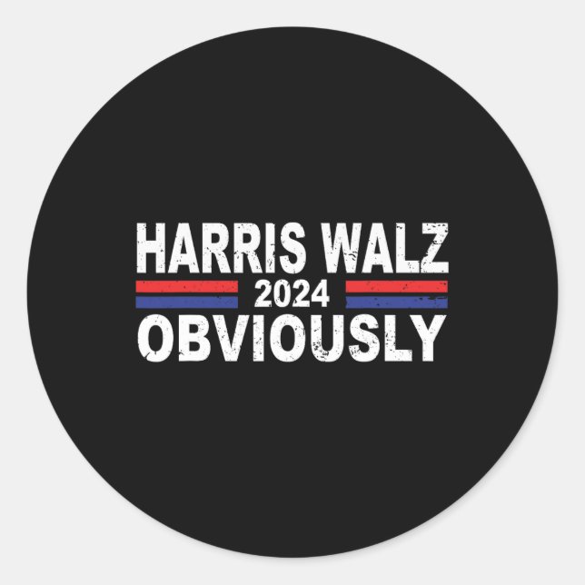 Adesivo Redondo Harris Walz Obviamente 2024 Kamala Harris Waltz 20 (Frente)
