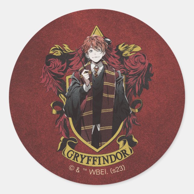 Adesivo Redondo HARRY POTTER™ | Anime Ron Weasley House Crest (Frente)