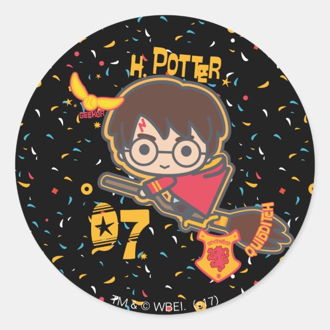 Adesivo Redondo Harry Potter Cartunista Caça Quidditch (Frente)