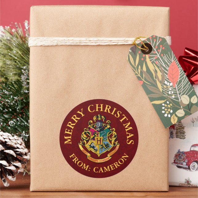 Adesivo Redondo Harry Potter | Hogwarts Crest | Feliz Natal (Feriado)