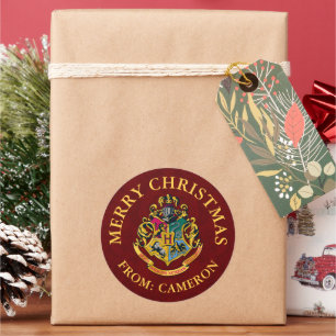 Adesivo Redondo Harry Potter   Hogwarts Crest   Feliz Natal
