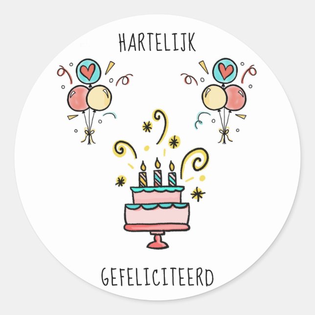Adesivo Redondo Hartelijk Gefeliciteerd | Happy Birthday (Frente)