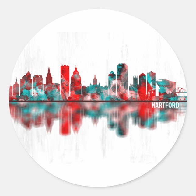 Adesivo Redondo Hartford Connecticut Skyline (Frente)