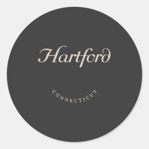 Adesivo Redondo Hartford Connecticut White Font