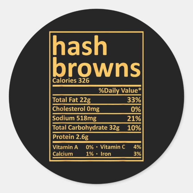 Adesivo Redondo Hash Browns Nutrition Thanksgiving Food Facts Xmas (Frente)