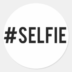 Adesivo Redondo Hash tag selfie, word art, design de texto para t-