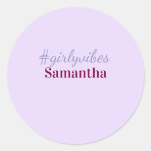 Adesivo Redondo hashtag Girlyvibes roxo claro rosa vibrações femin