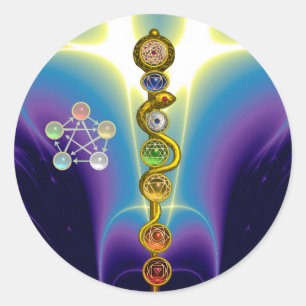 ADESIVO REDONDO HASTE DE ASCLEPIUS 7 CHAKRAS, IOGA, ENERGIA