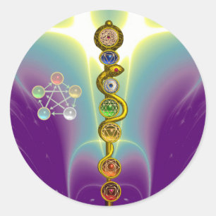 ADESIVO REDONDO HASTE DE ASCLEPIUS 7 CHAKRAS, IOGA, ENERGIA