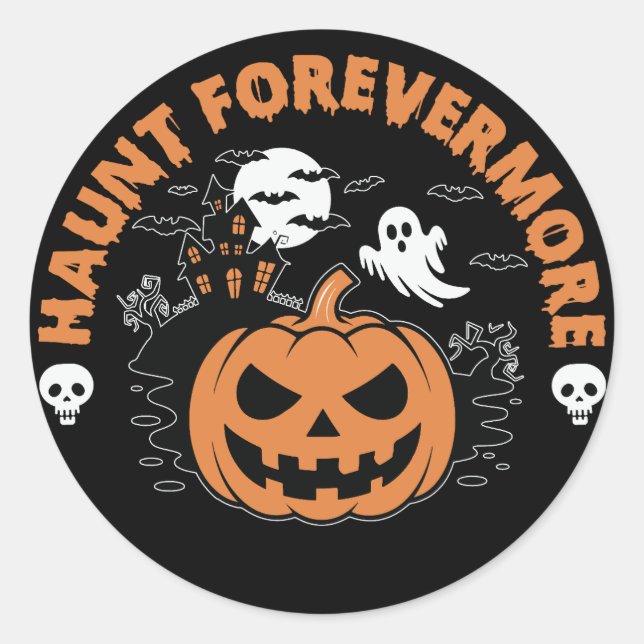 Adesivo Redondo Haunt Forevermore Pumpkin Ghost Sticker (Frente)