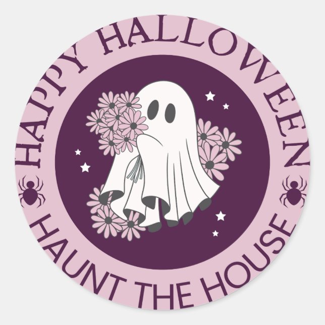 Adesivo Redondo Haunt the House Happy Halloween (Frente)