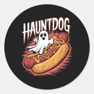 Adesivo Redondo Hauntdog Cachorro-Quente Fantasma Engraçado Fantas