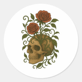 Adesivo Redondo Haunting Beauty  Skull and Roses Halloween Art