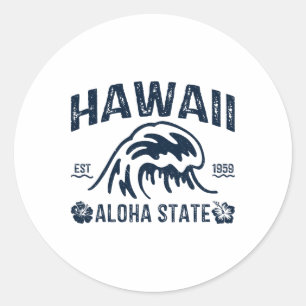 Adesivo Redondo Havaí Antigo Estado Aloha Onda Surf Praia Havaiana