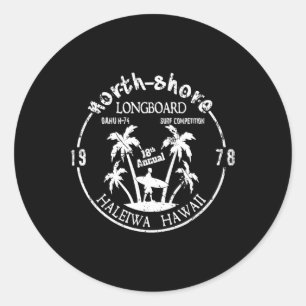 Adesivo Redondo Havaí Antigo Long Board North Shore Praia de Surf 