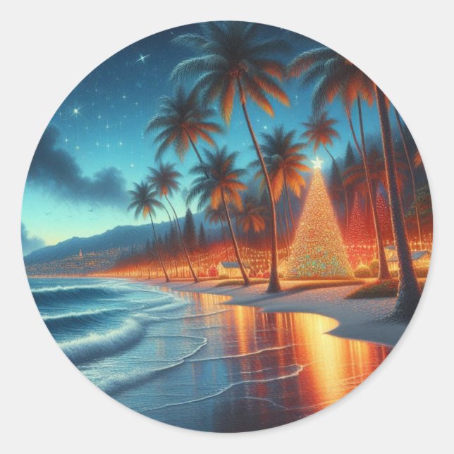 Adesivo Redondo Havaí/Natal tropical (Frente)