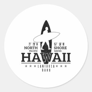 Adesivo Redondo Havaí Surf Uaho Praia Costa Norte Surfista