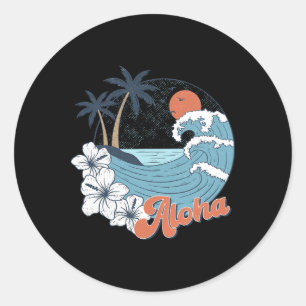 Adesivo Redondo Havaí Vintage Estado Aloha Havaiano Praia Surf