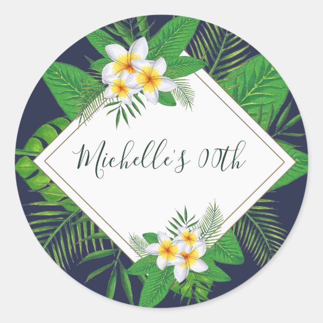 Adesivo Redondo Havaiana Aloha Luau Festa de aniversário (Frente)