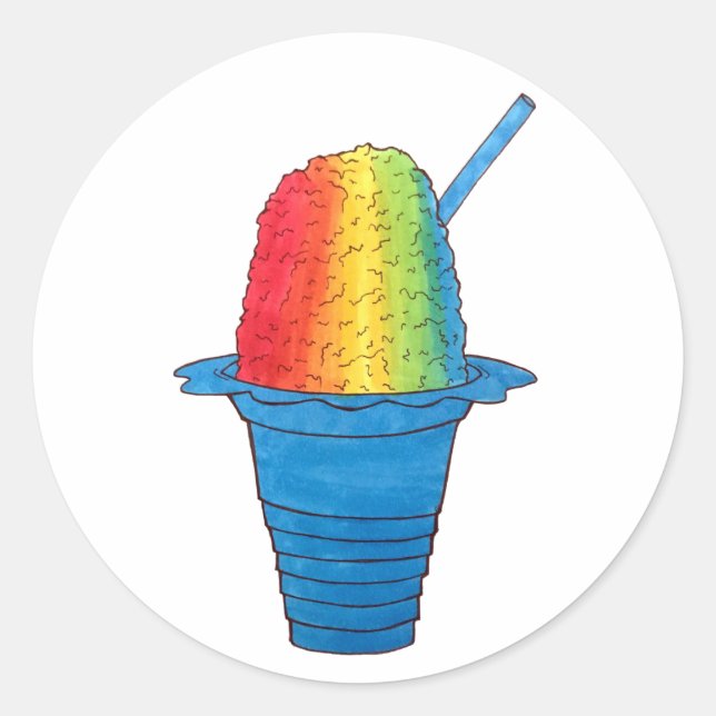 Adesivo Redondo Havaiano Rainbow Shave Ice Frozen Dessert Hawaii (Frente)