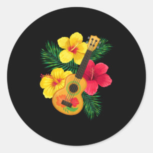Adesivo Redondo Havaiano Ukulele Retro Uke Hibiscus