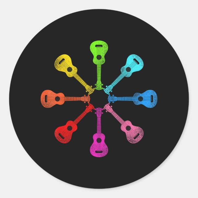 Adesivo Redondo Havaiano Ukulele Uke Rainbow Ukulele (Frente)
