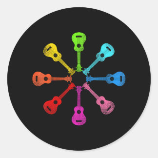 Adesivo Redondo Havaiano Ukulele Uke Rainbow Ukulele