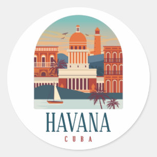Adesivo Redondo Havana Cuba Ilha Vintage Minimal Retro Cidade