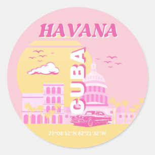 Adesivo Redondo Havana Cuba - Pink Preppy Art