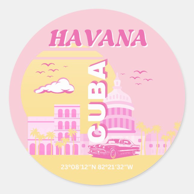 Adesivo Redondo Havana Cuba - Pink Preppy Art (Frente)