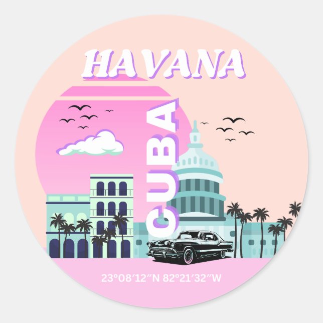 Adesivo Redondo Havana Cuba Pink Viagem Art (Frente)