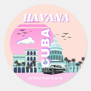 Adesivo Redondo Havana Cuba Pink Viagem Art