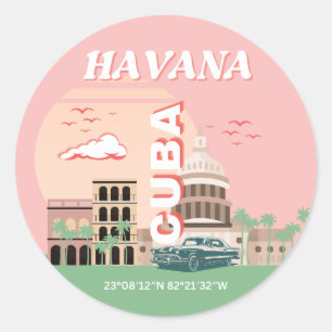 Adesivo Redondo Havana Cuba Retro Vintage Art