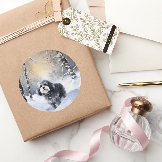 Adesivo Redondo Havanês Deixou-O Neve Natal (Presentear)